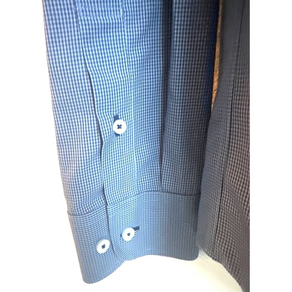 Untuckit Blue Micro Gingham Button Down Dress Shirt Slim Fit Wrinkle Free Cotton - Picture 4 of 6